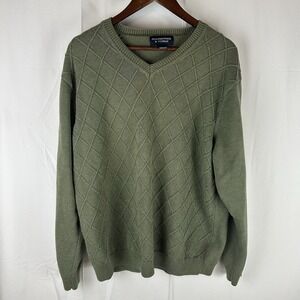 Roundtree & Yorke Mens Green Diamond V Neck Long‎ Sleeve Cotton Sweater XL